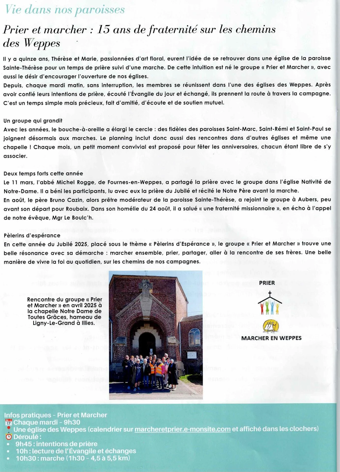 Article sur Prier & Marcher dans le journal paroissial St Rémi-St Paul, septembre 2025